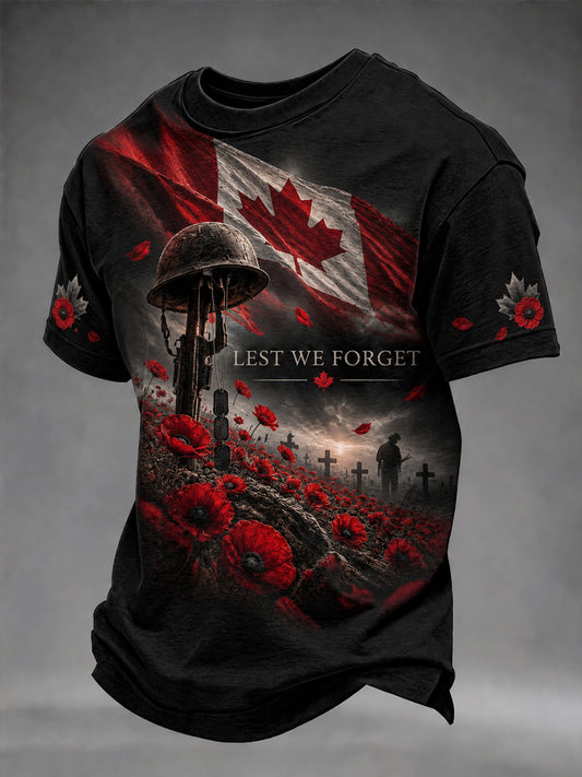 Men's Lest We Forget Canada Remembrance Day Print Short Sleeve T-shirt