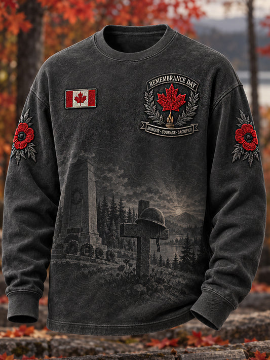 Men's Remembrance Day Art Printed Long Sleeved Round Neck Sweatshirt