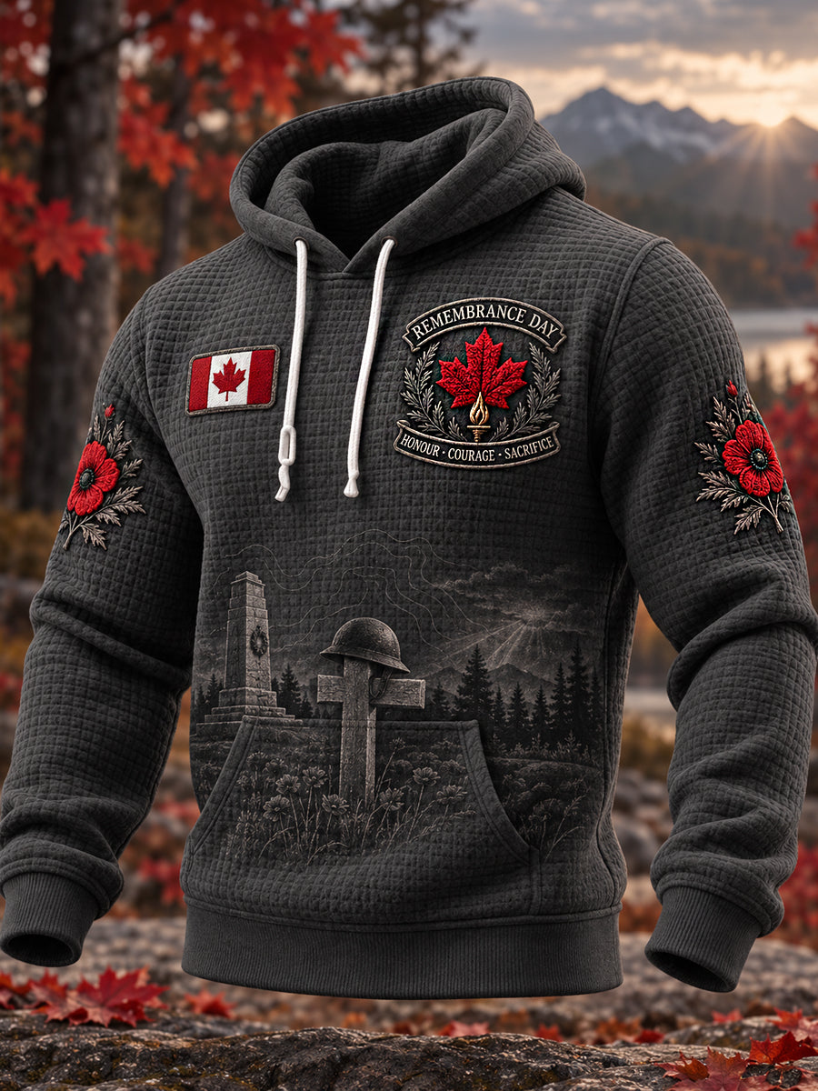 Men's Remembrance Day Printed Waffle Long sleeved hooded sweatshirt