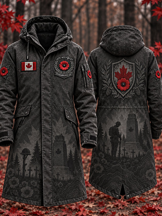 Men's Remembrance Day Printed Hooded Long Coat