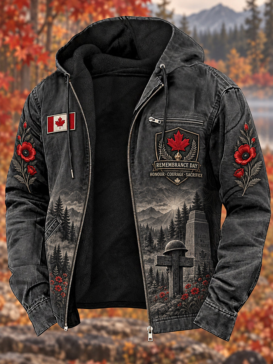 Men's Remembrance Day Printed Long Sleeved Hooded Jacket