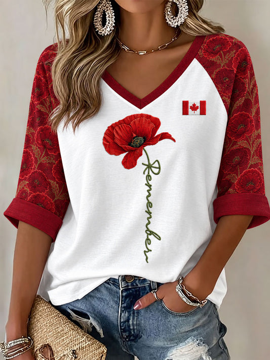 Women's Canada Remembrance Day Stamp Casual T-Shirt