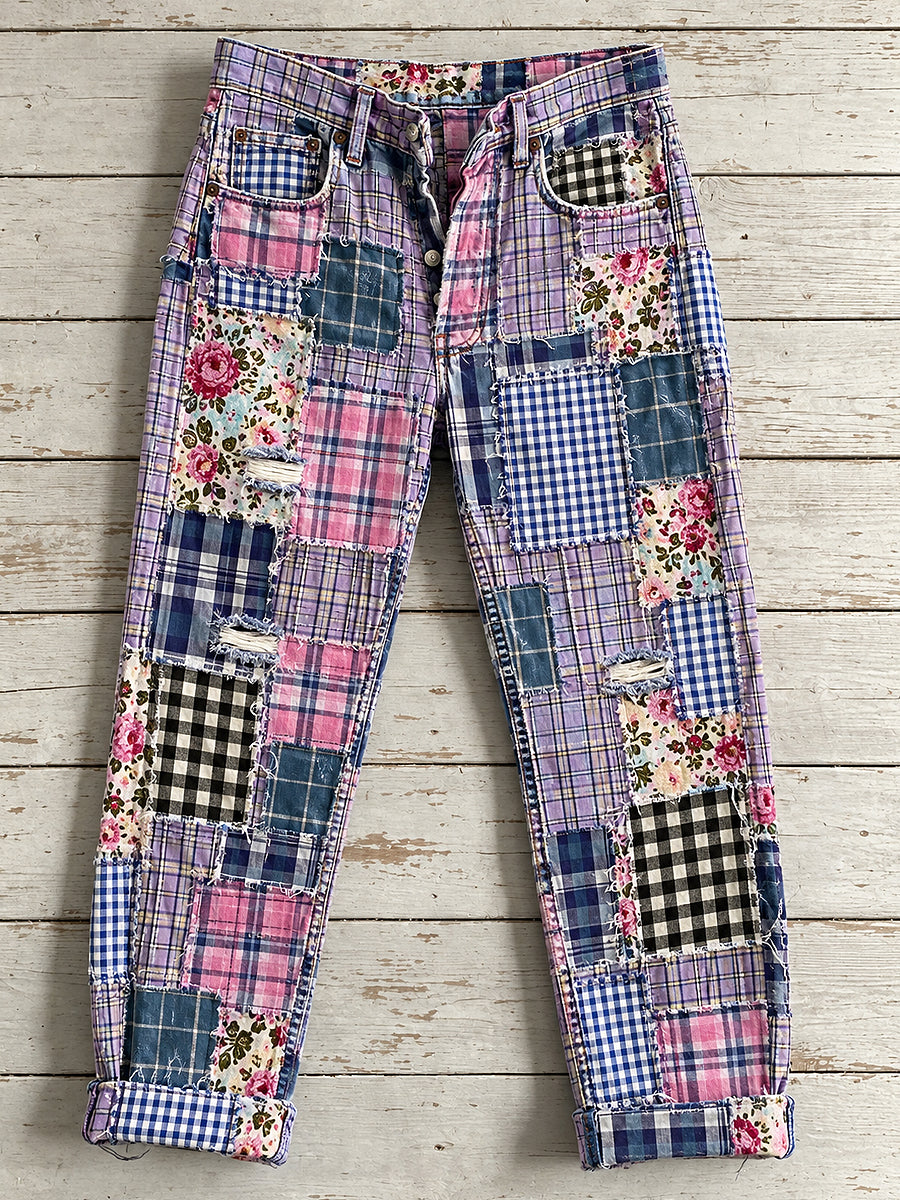 Women's Artistic Flowers Print Jeans