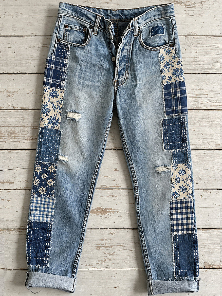 Women's Artistic Flowers Print Jeans