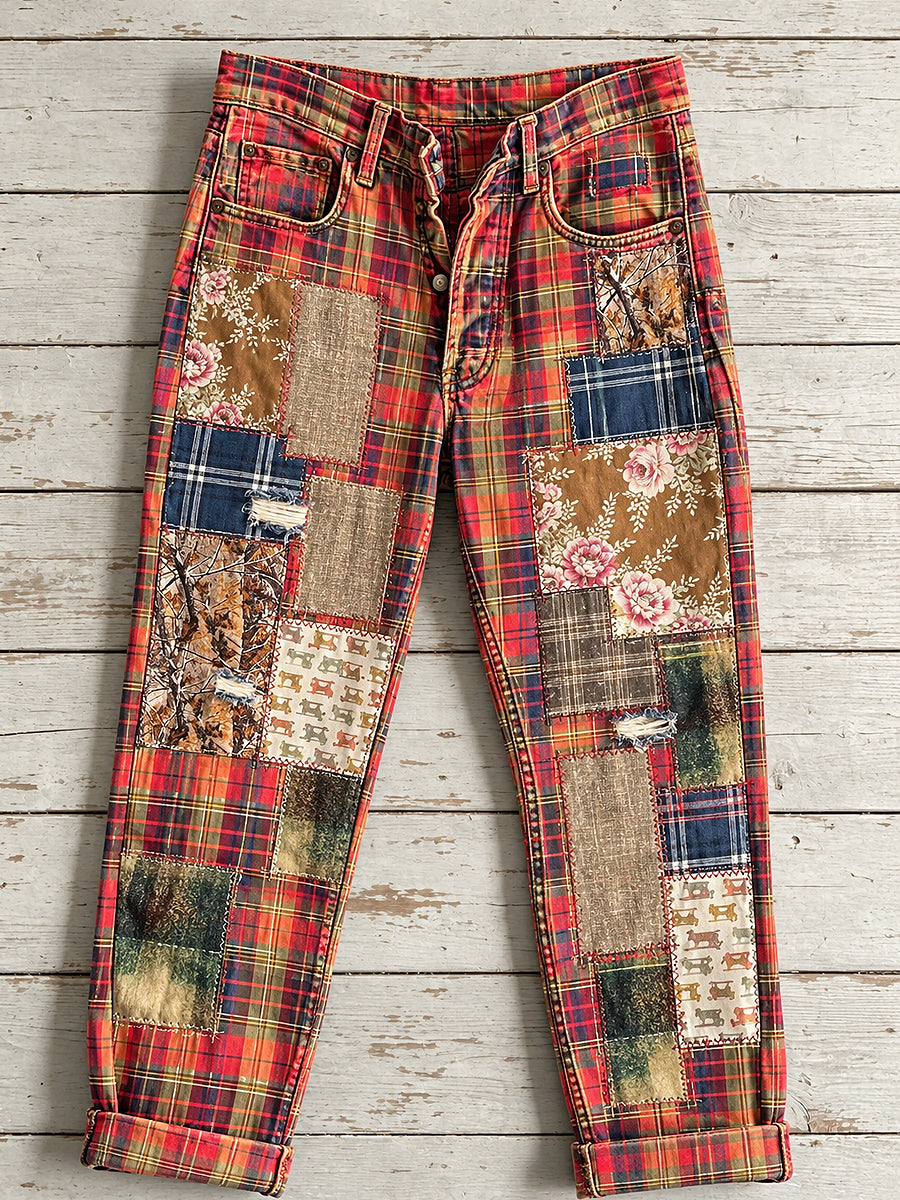 Women's Artistic Flowers Print Jeans