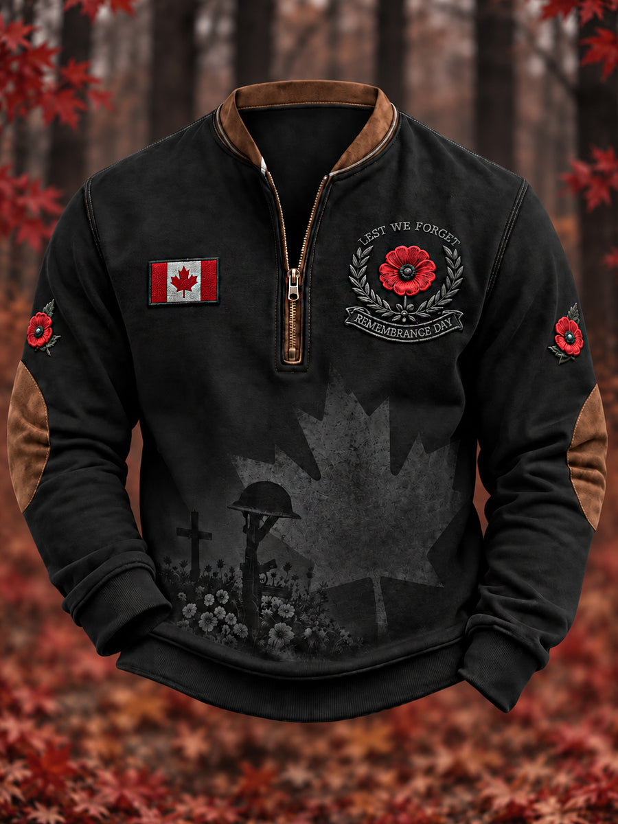 Men's Remembrance Day Printed Long  Zipper Top