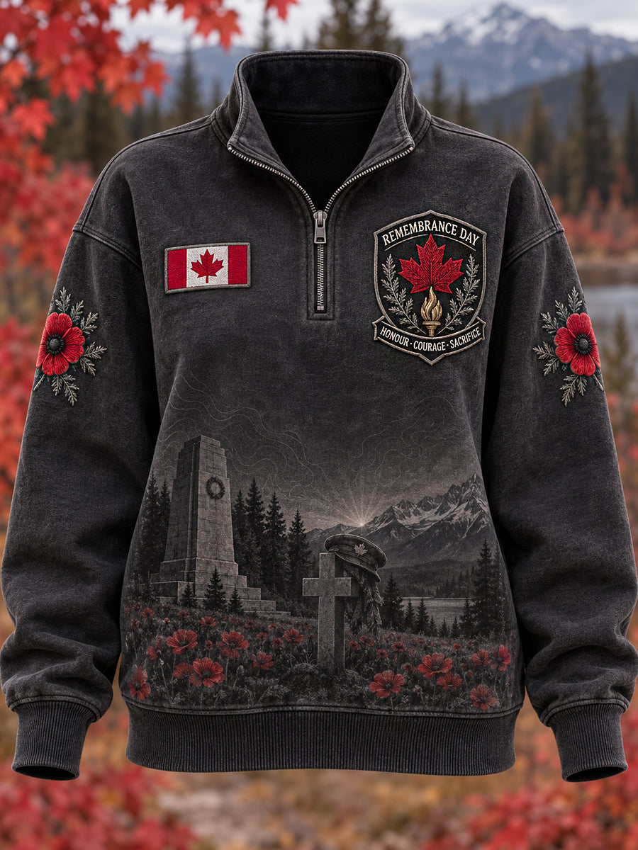 Women's Remembrance Day Printed Half zipper Long Sleeved Sweatshirt