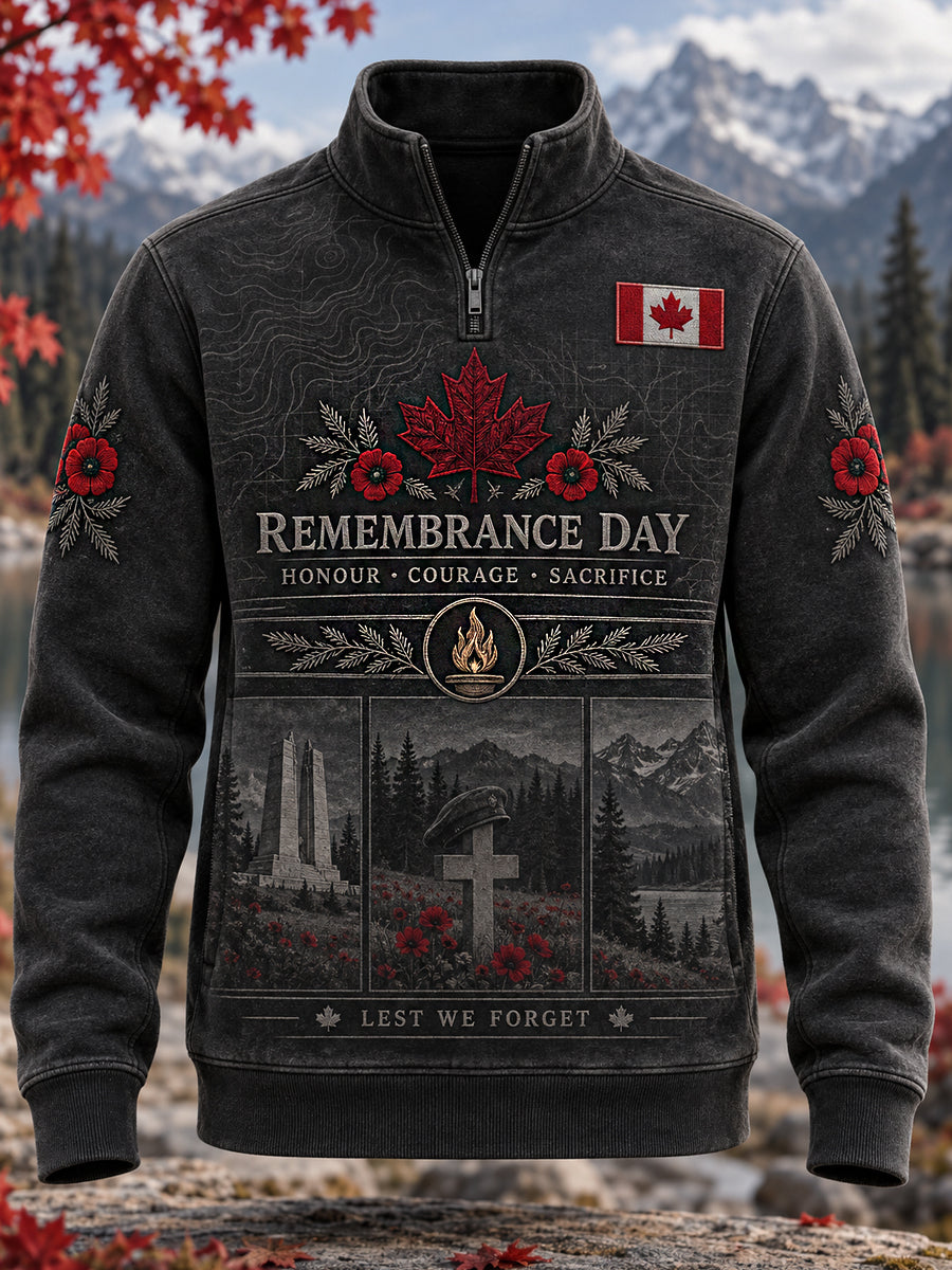 Men's Remembrance Day Printed Casual Zipper Sweatshirt