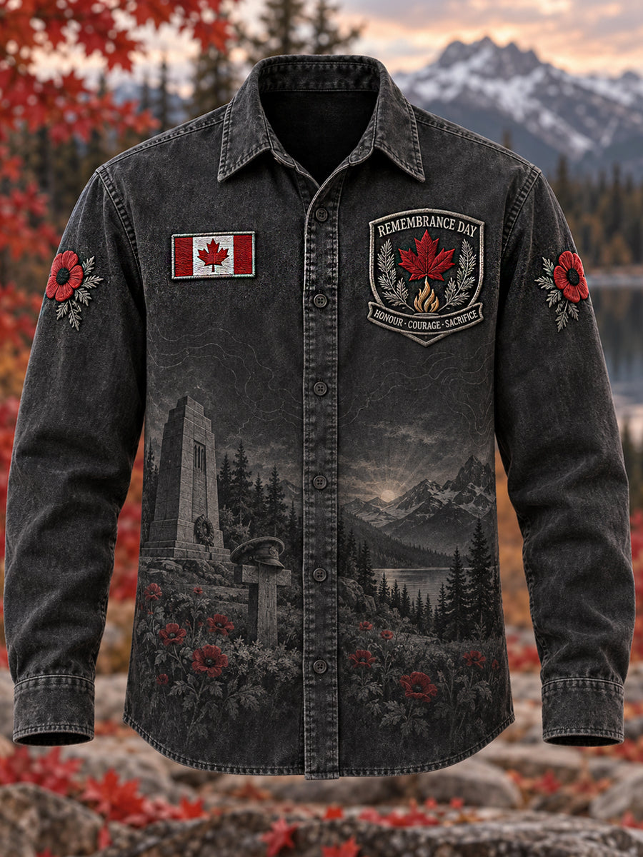 Men's Remembrance Day Print Casual Long Sleeved Shirt