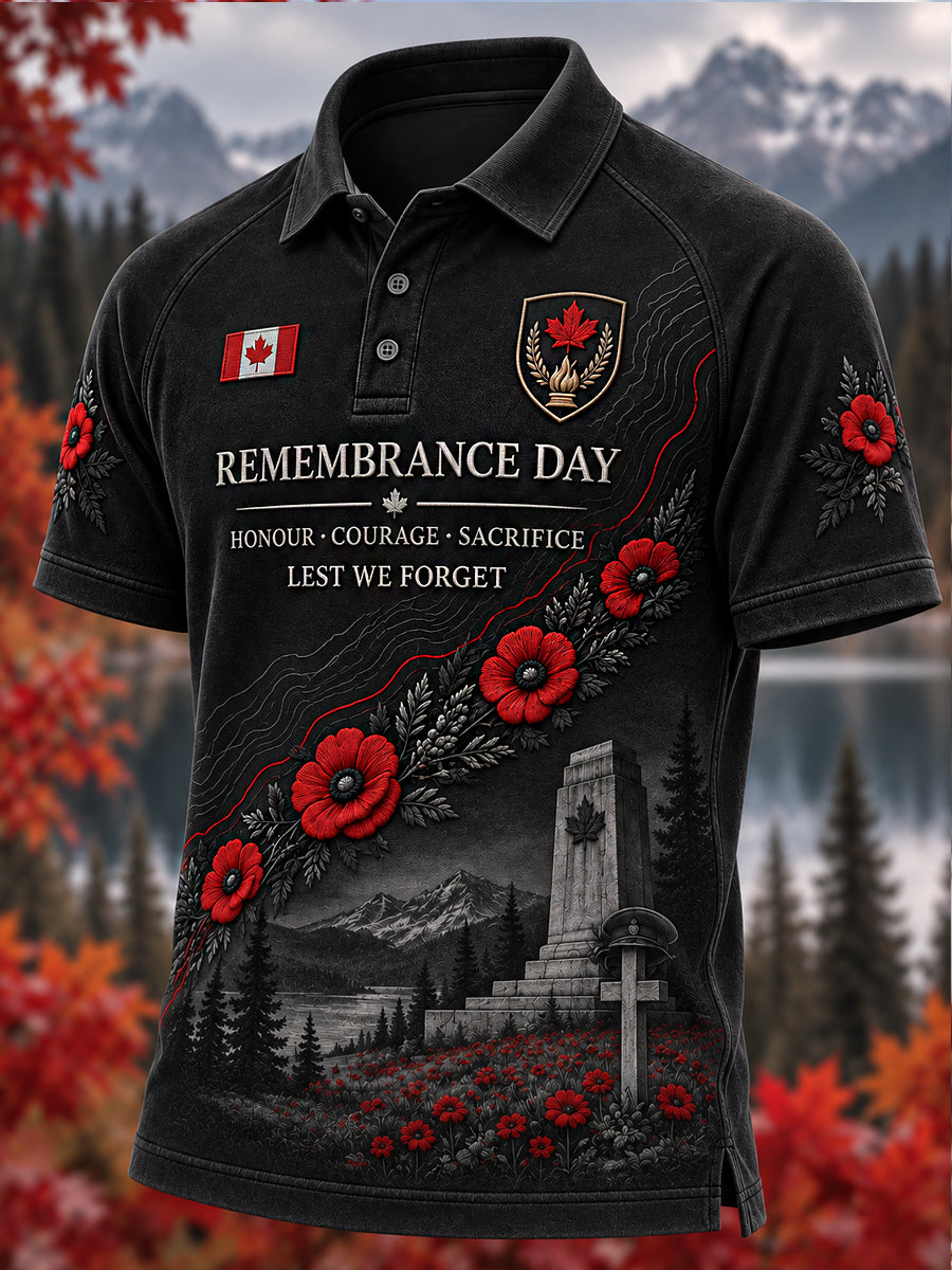 Men's Remembrance Day Print Polo Collar Casual Short Sleeved Shirt