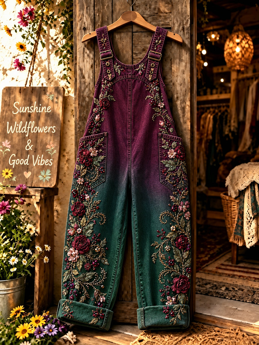 Women's Flowers Art Printed Overalls