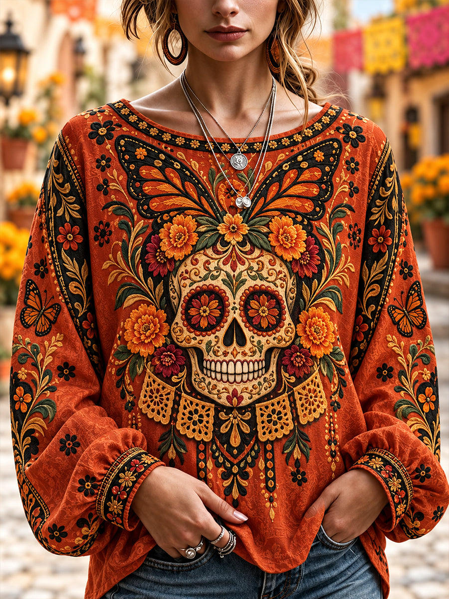 Women's Mexico's Day of the Dead  Cotton-Linen Shirt