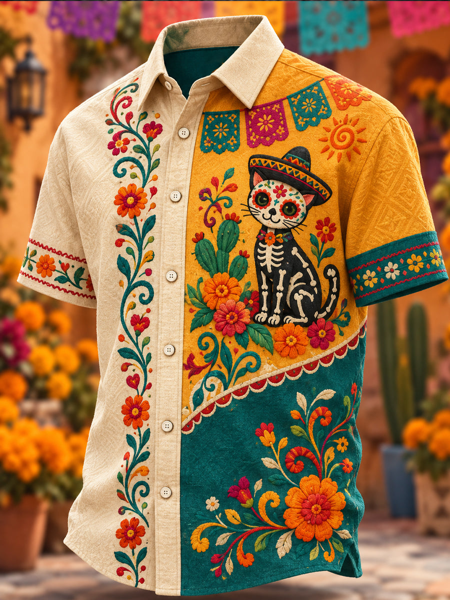Men's Mexico's Day of the Dead  Print Short-Sleeved Shirt