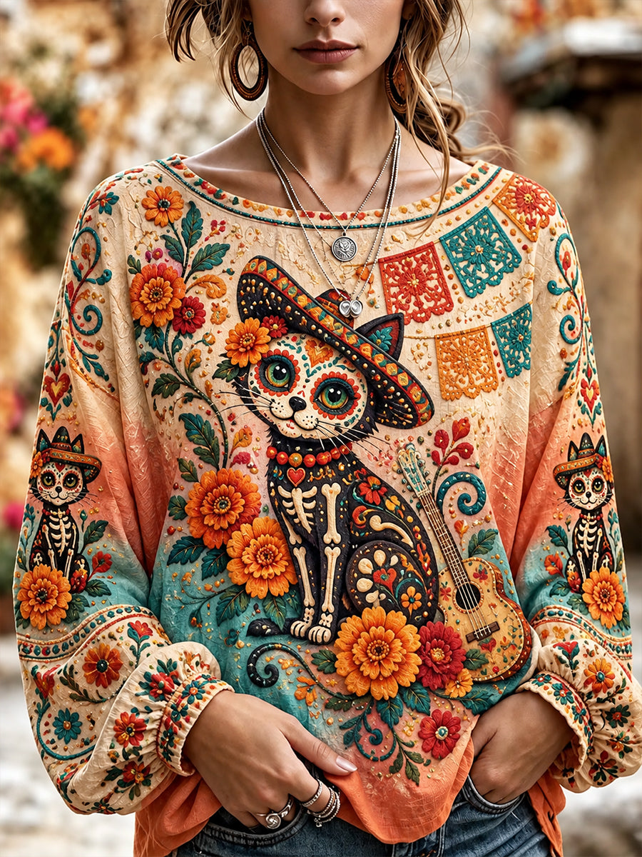 Women's Mexico's Day of the Dead  Cotton-Linen Shirt