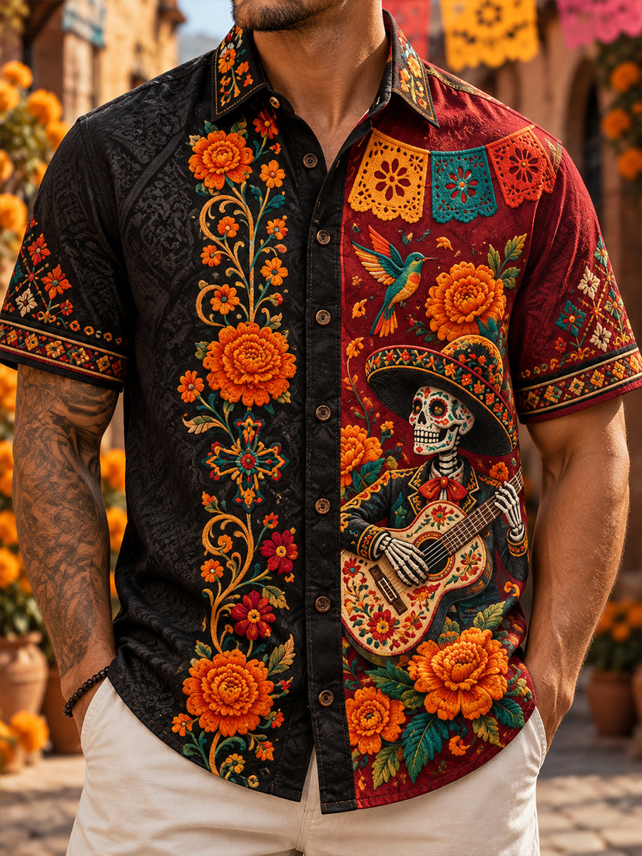 Men's Mexico's Day of the Dead  Print Short-Sleeved Shirt