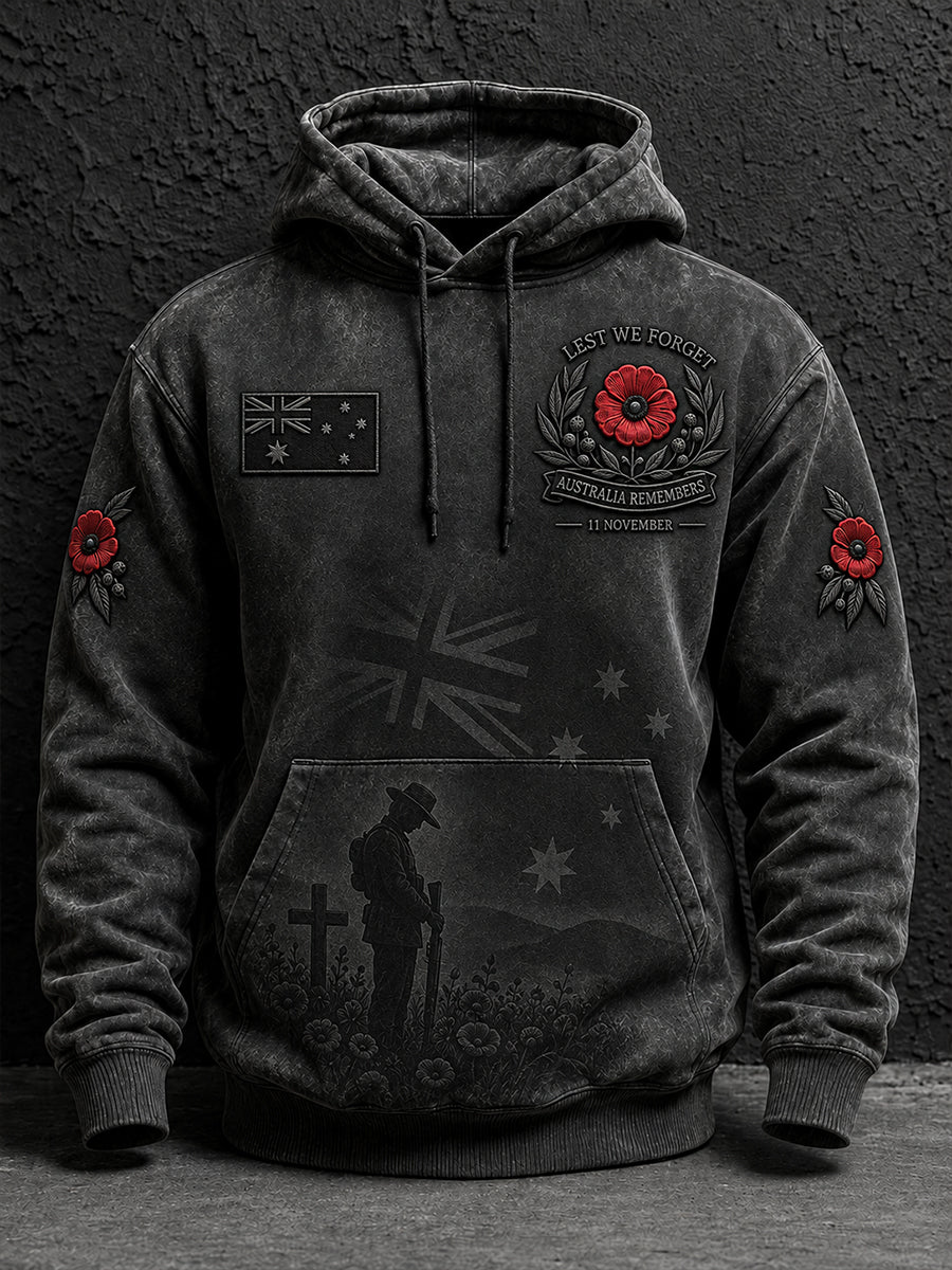 Men's Remembrance Day In Australia  Oversized Drop-Shoulder Hoodie with Pockets