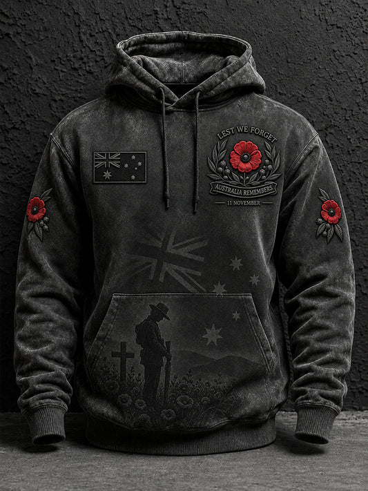 Men's Remembrance Day In Australia  Oversized Drop-Shoulder Hoodie with Pockets
