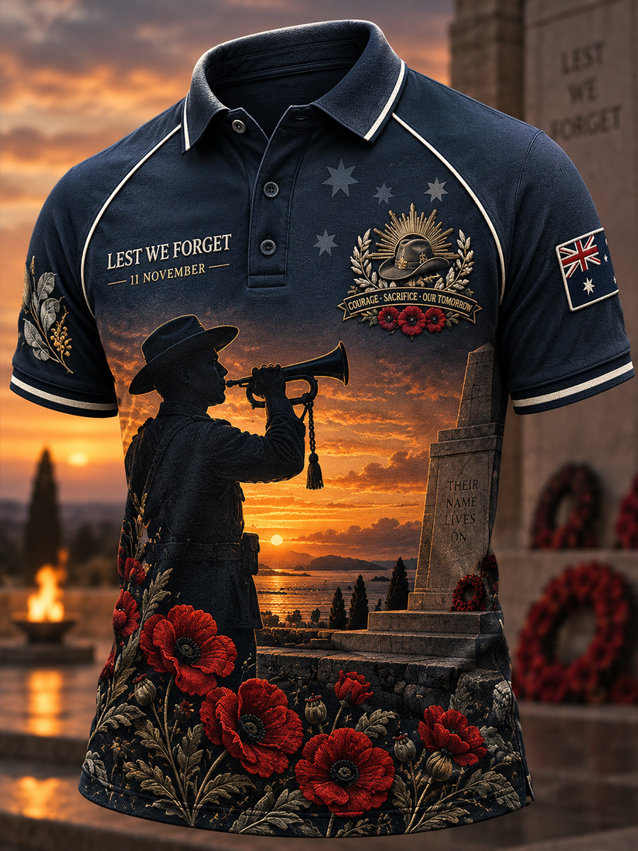 Men's Remembrance Day Commemoration In Australia Short Sleeve Polo Shirt