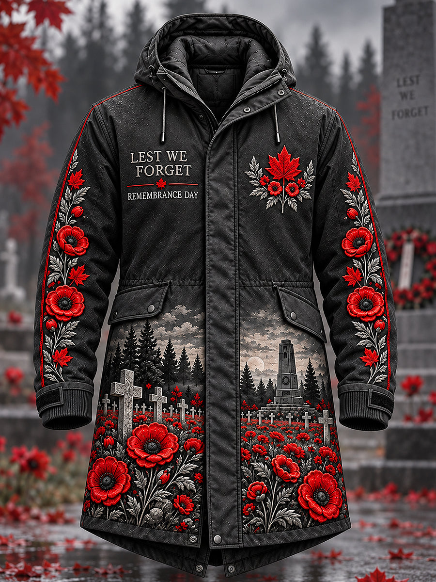 Men's Remembrance Day Art Printed Long Windbreaker Jacket