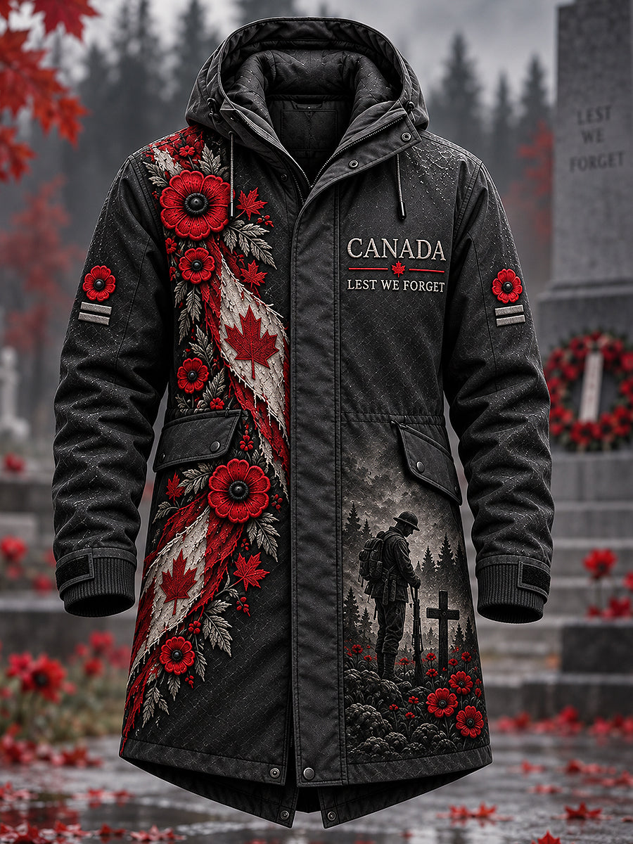 Men's Remembrance Day Art Printed Long Windbreaker Jacket