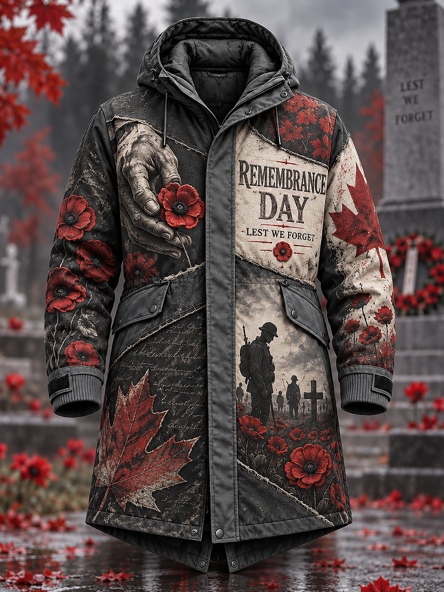 Men's Remembrance Day Art Printed Long Windbreaker Jacket