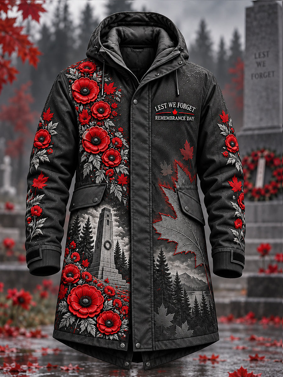 Men's Remembrance Day Art Printed Long Windbreaker Jacket