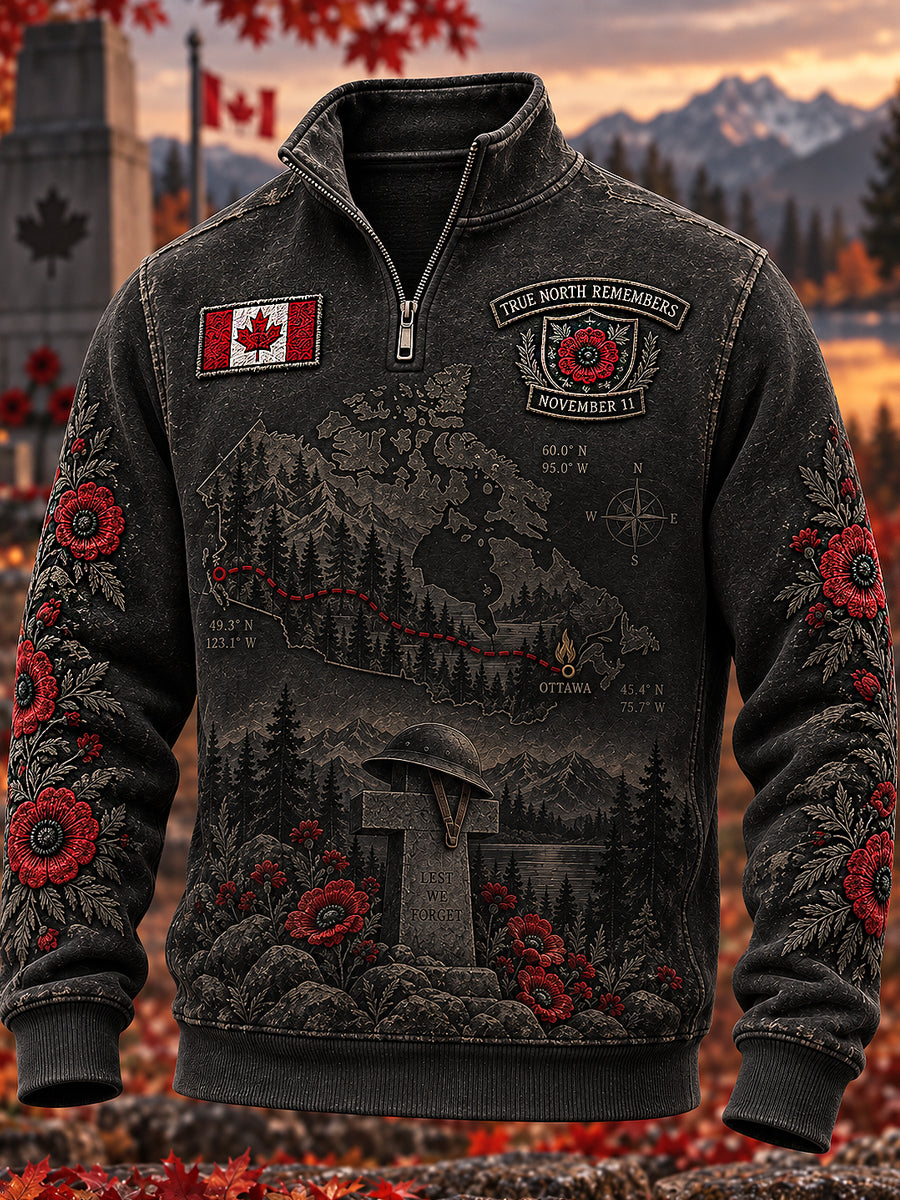 Men's Remembrance Day Printed Casual Zipper Sweatshirt