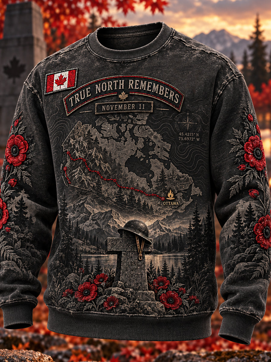 Men's Remembrance Day Art Printed Long Sleeved Round Neck Sweatshirt