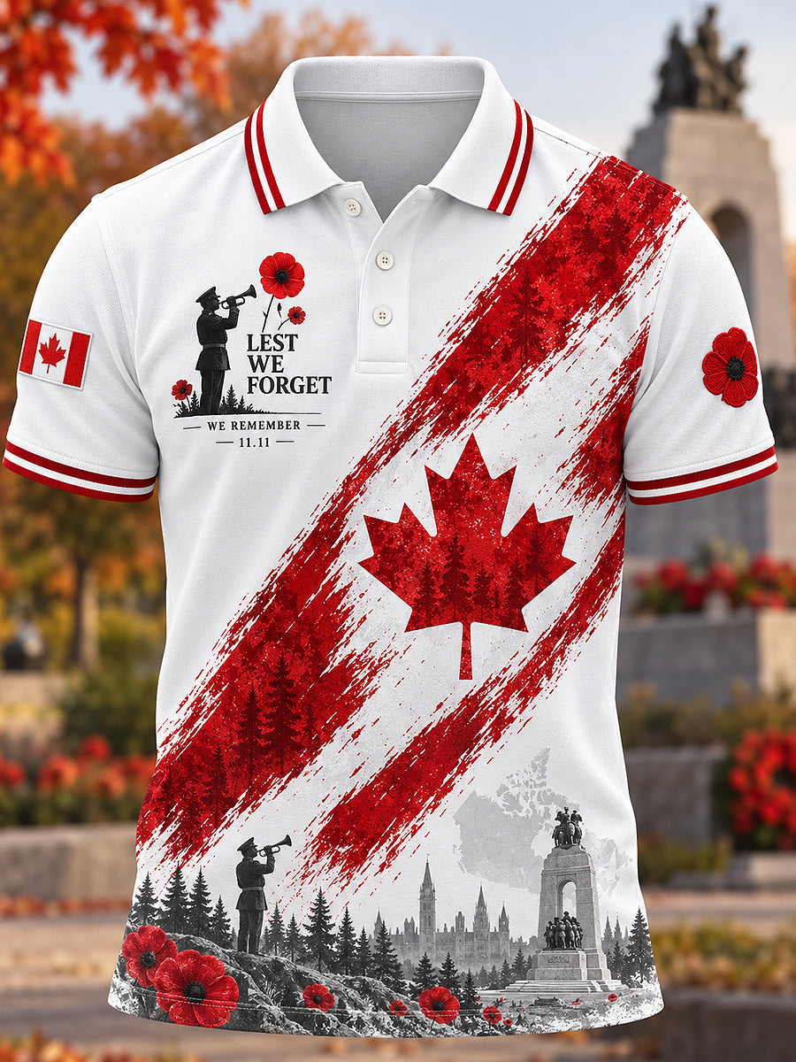 Men's Remembrance Day Print Polo Collar Casual Short Sleeved Shirt