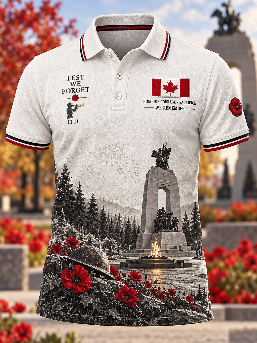 Men's Remembrance Day Print Polo Collar Casual Short Sleeved Shirt