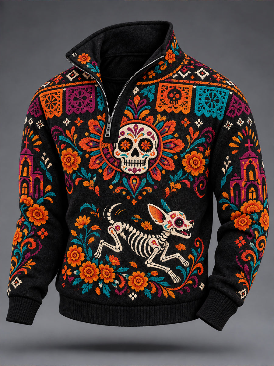 Men's Day of the Dead Stand-Collar Long-Sleeve Sweatshirt