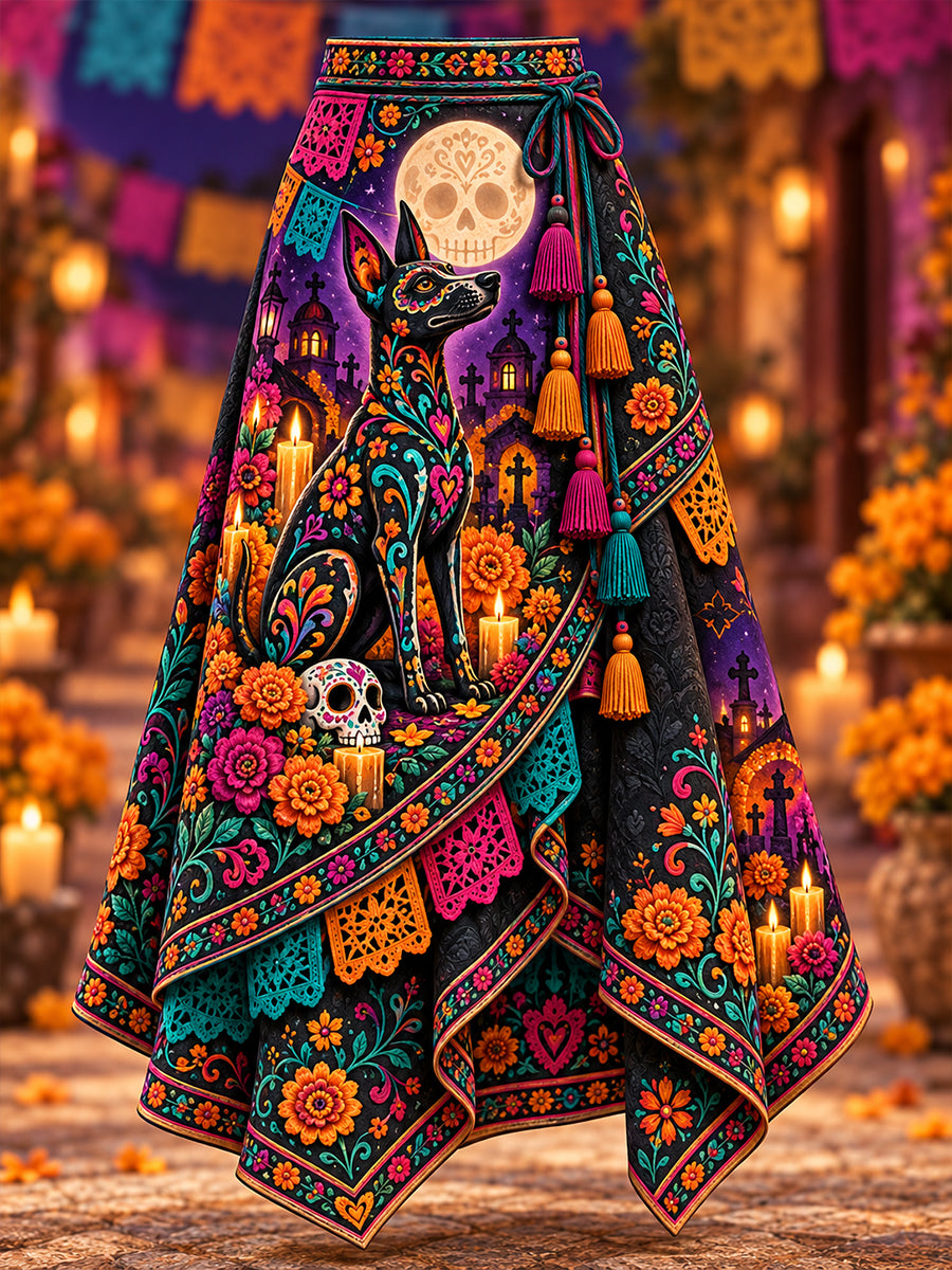 Women's Mexico's Day of the Dead  Art Printed Irregular Skirt