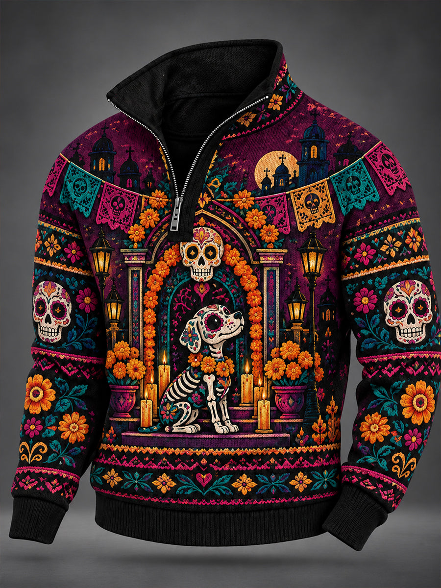 Men's Day of the Dead Stand-Collar Long-Sleeve Sweatshirt