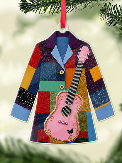 Colorful jacket and pink guitar country music hanging ornament