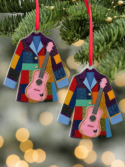 Colorful jacket and pink guitar country music hanging ornament