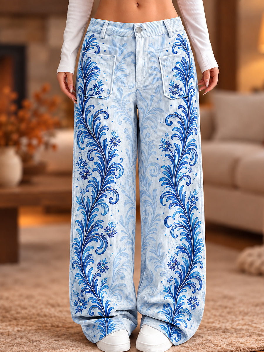 Women's Flower Art Print Trousers