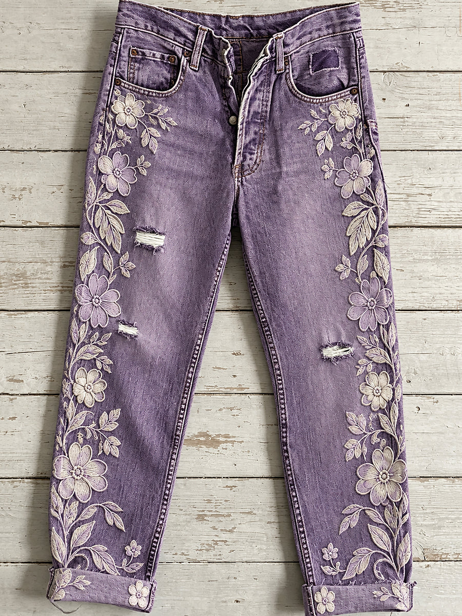 Women's Flowers Animal Art Print Jeans