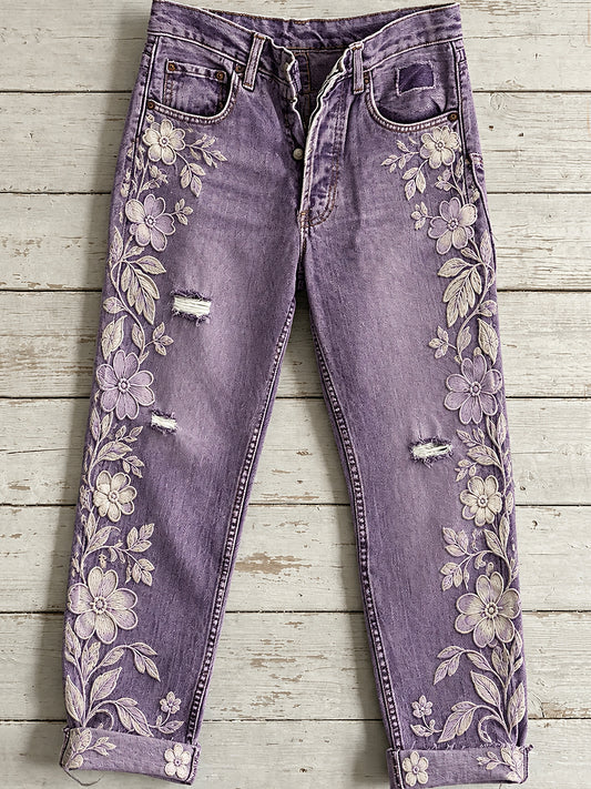 Women's Flowers Animal Art Print Jeans