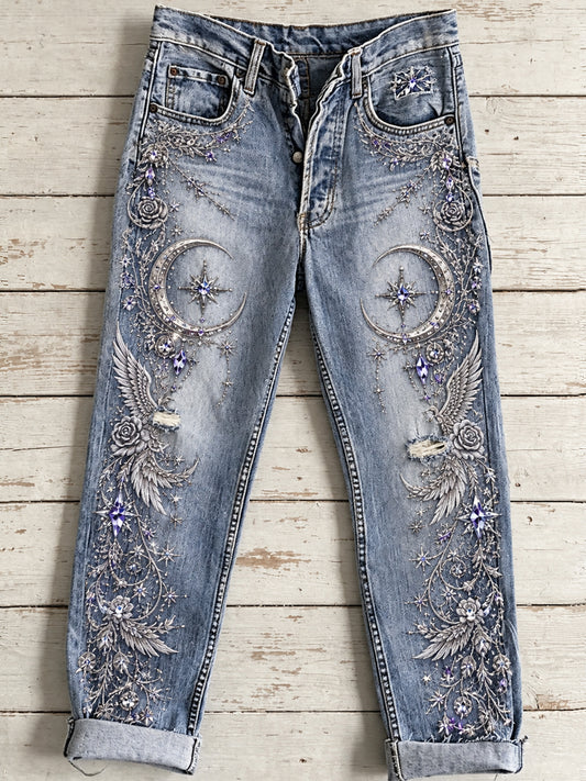 Women's Flowers Animal Art Print Jeans