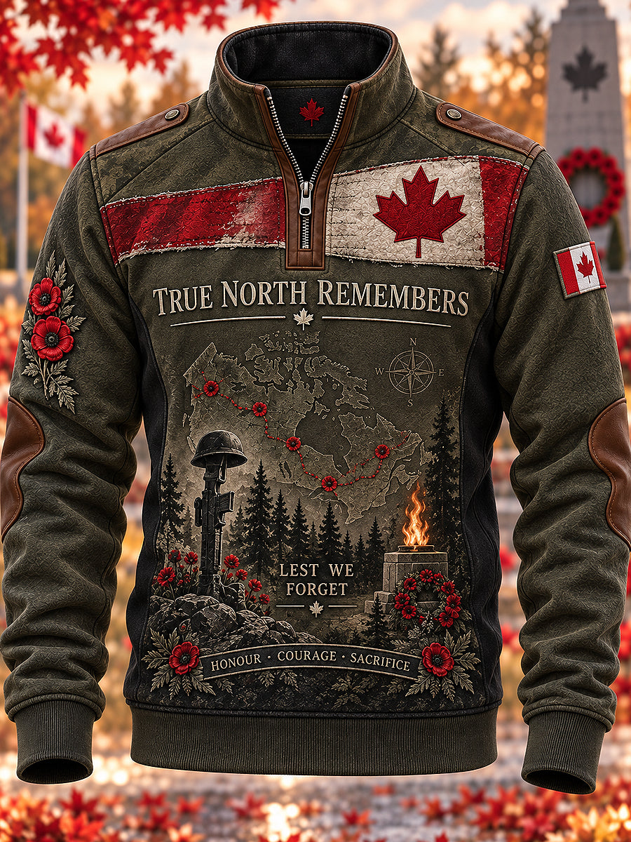 Men's Remembrance Day Printed Casual Zipper Sweatshirt