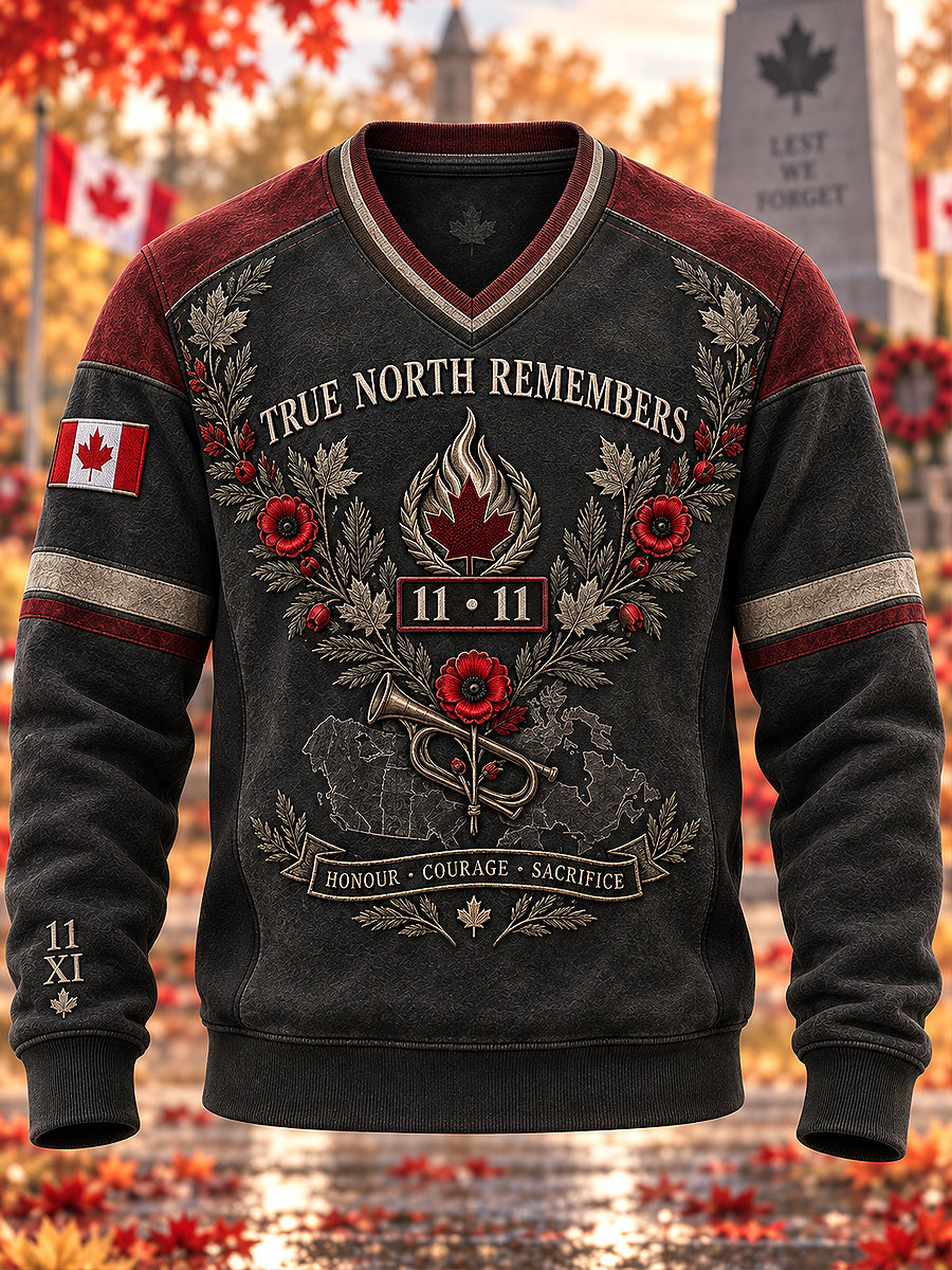Men's Remembrance Day Printed V-Neck Long Sleeved Sweatshirt
