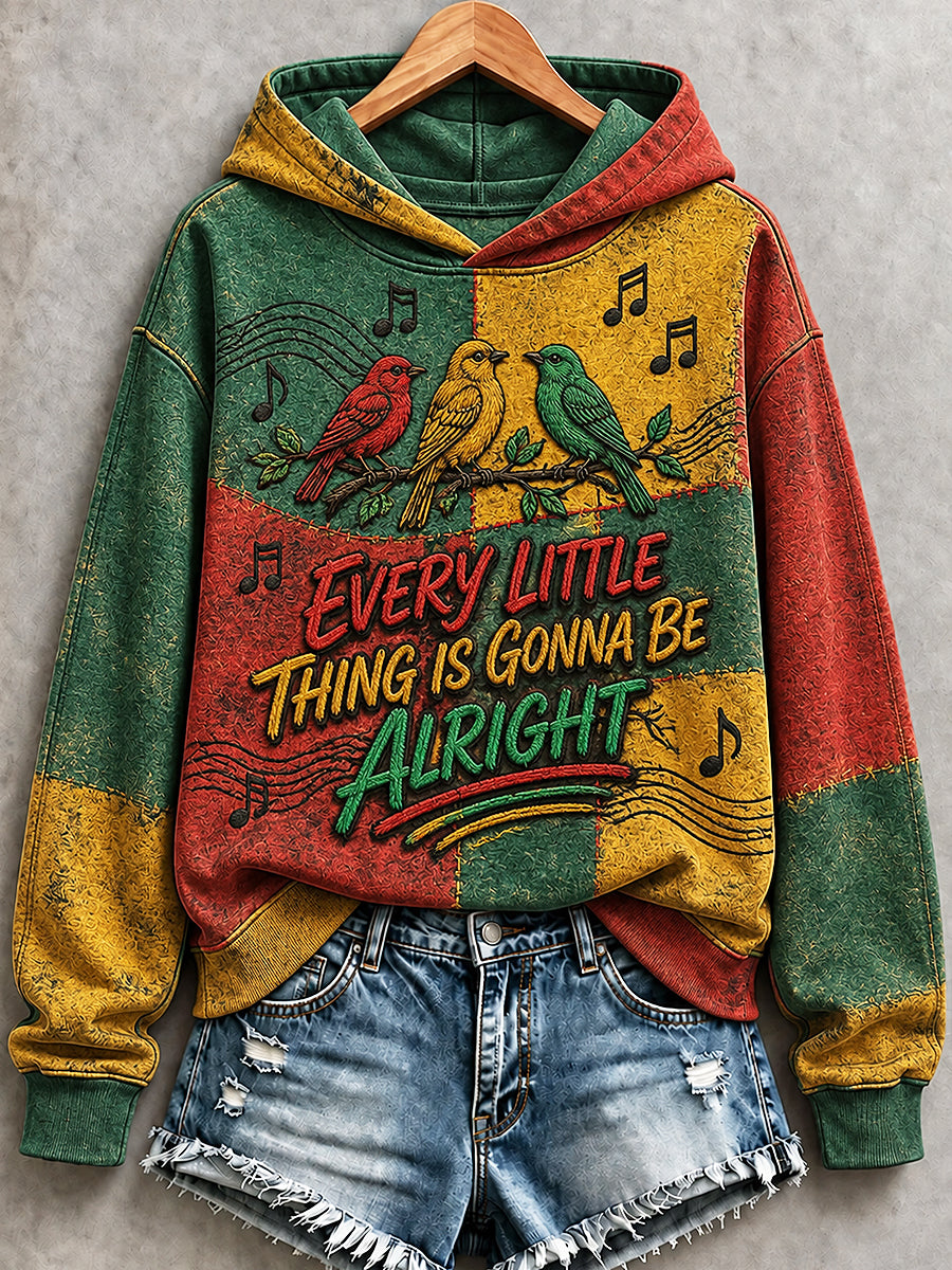 Women's EVERY LITTLE THING IS GONNA BE ALRIGHT Printed Round-Neck Long-Sleeved Hooded Sweatshirt