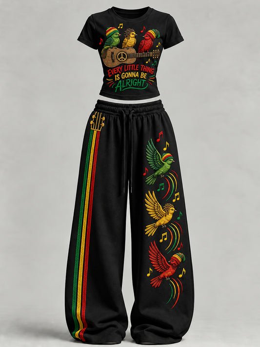 Women's EVERY LITTLE THING IS GONNA BE ALRIGHT Art Printed Short Sleeve Set