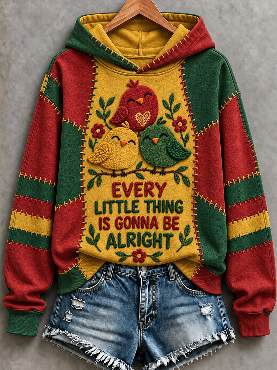 Women's EVERY LITTLE THING IS GONNA BE ALRIGHT Printed Round-Neck Long-Sleeved Hooded Sweatshirt