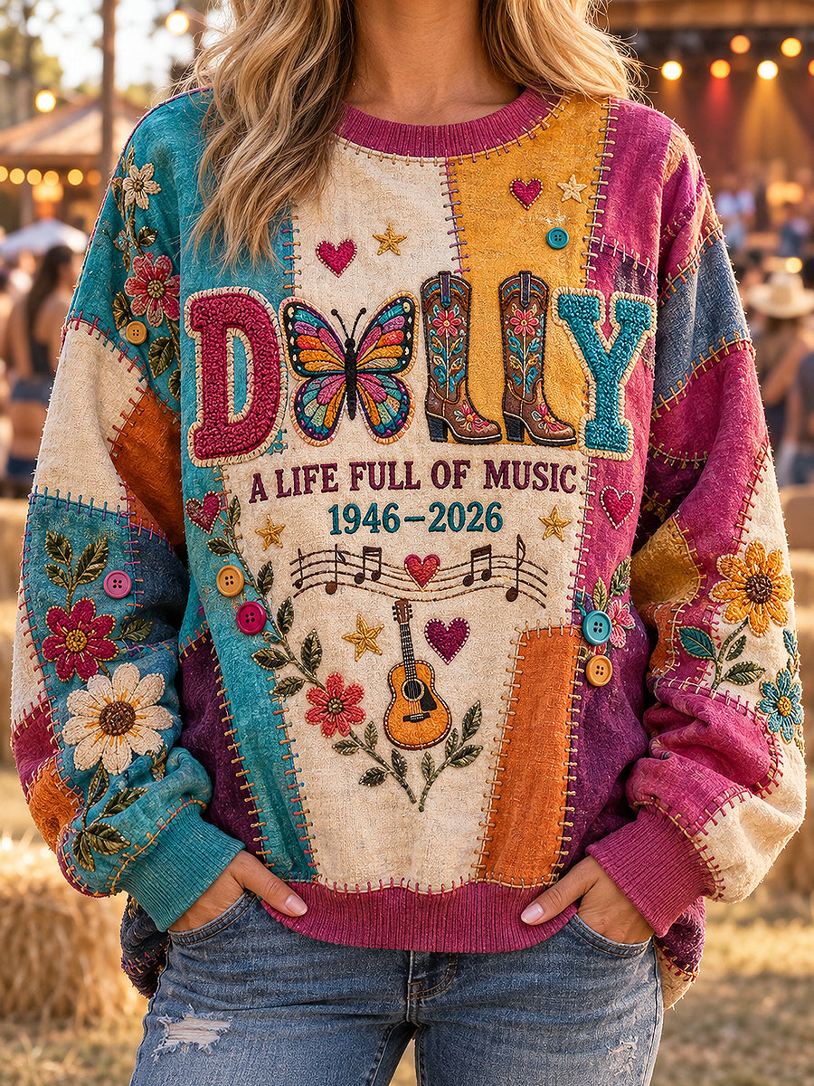 Women's Classic Country Music Lover Memorial Printed Round-Neck Long-Sleeved Sweatshirt