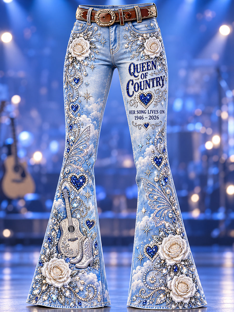 Women's Classic Country Music Lover Memorial  Art Print Flared Trousers