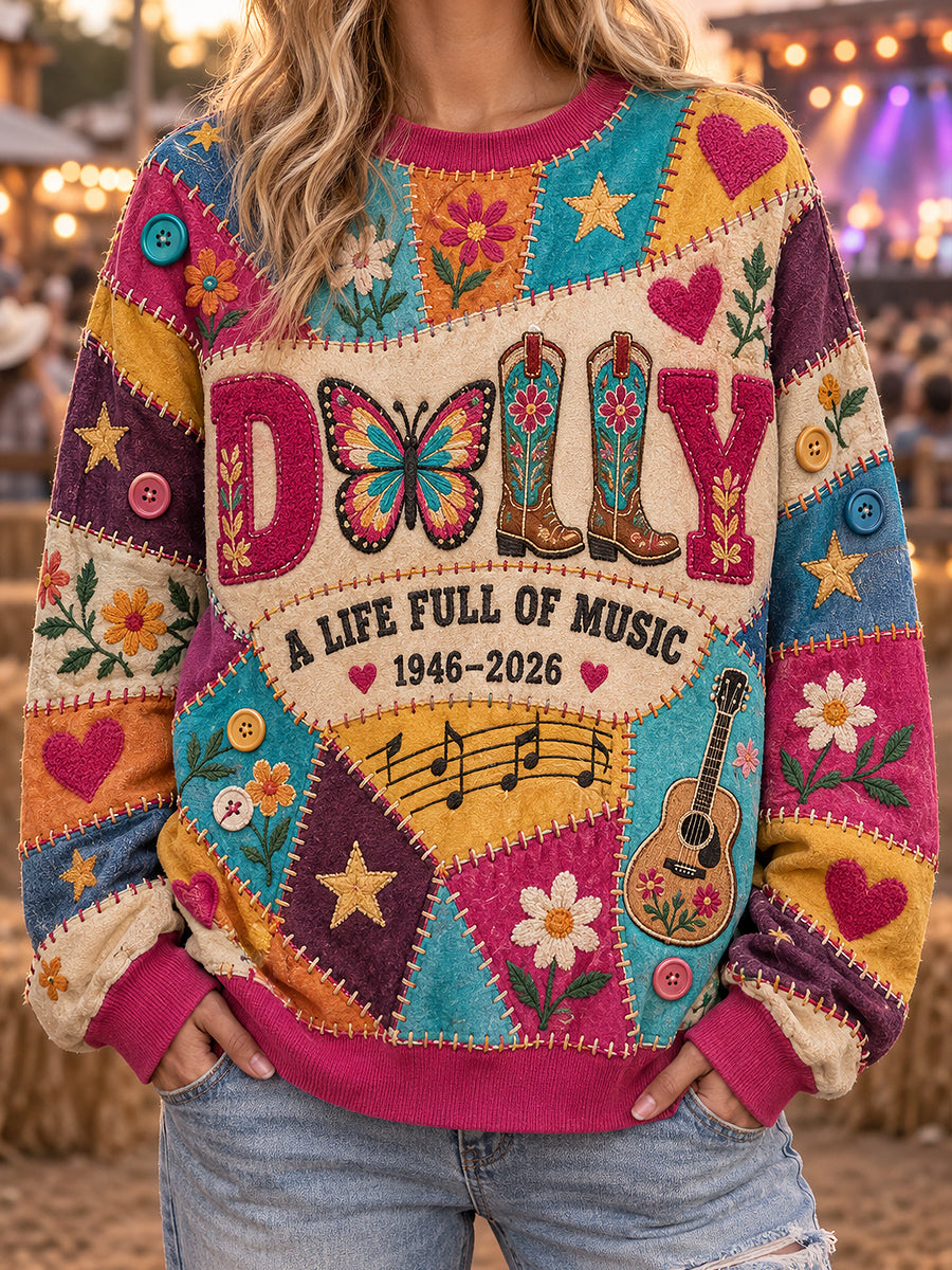 Women's Classic Country Music Lover Memorial Printed Round-Neck Long-Sleeved Sweatshirt