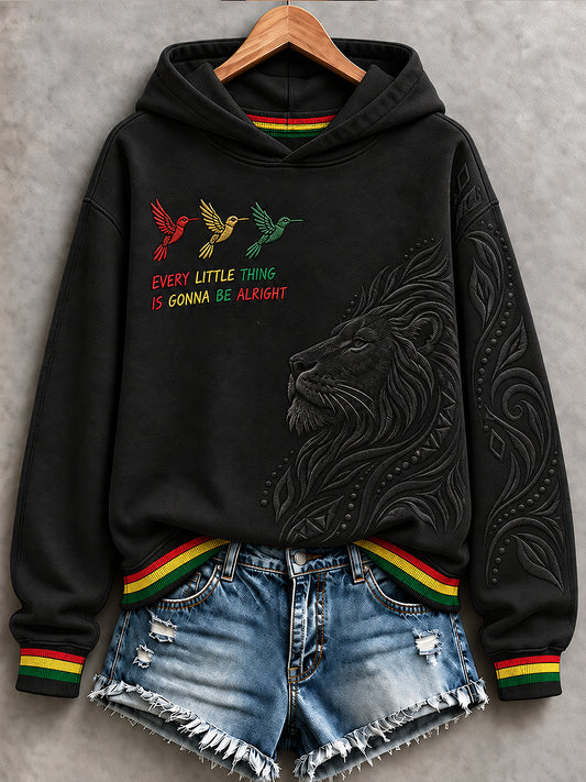 Women's EVERY LITTLE THING IS GONNA BE ALRIGHT Printed Round-Neck Long-Sleeved Hooded Sweatshirt