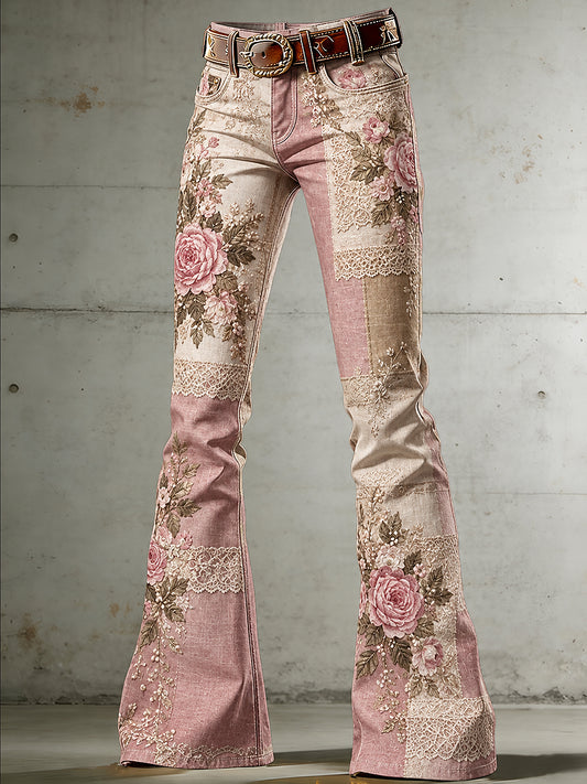 Women's Flowers Art Print Flared Trousers