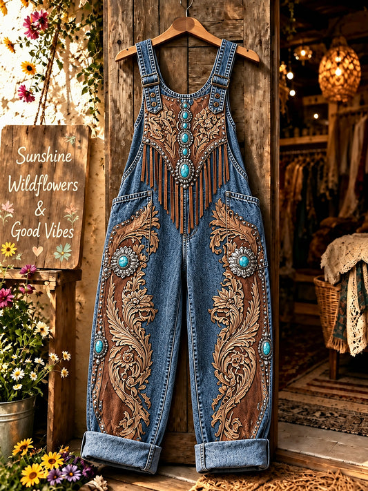 Women's Flowers Art Printed Overalls